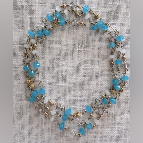 Turquoise Gold Chain Necklace Layering White Gemstone Lariat Sautoir Long Opera - Picture 6 of 13